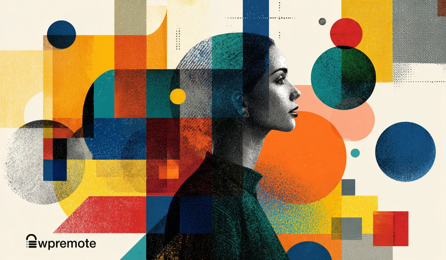 Woman profile digital art colorful abstract background.