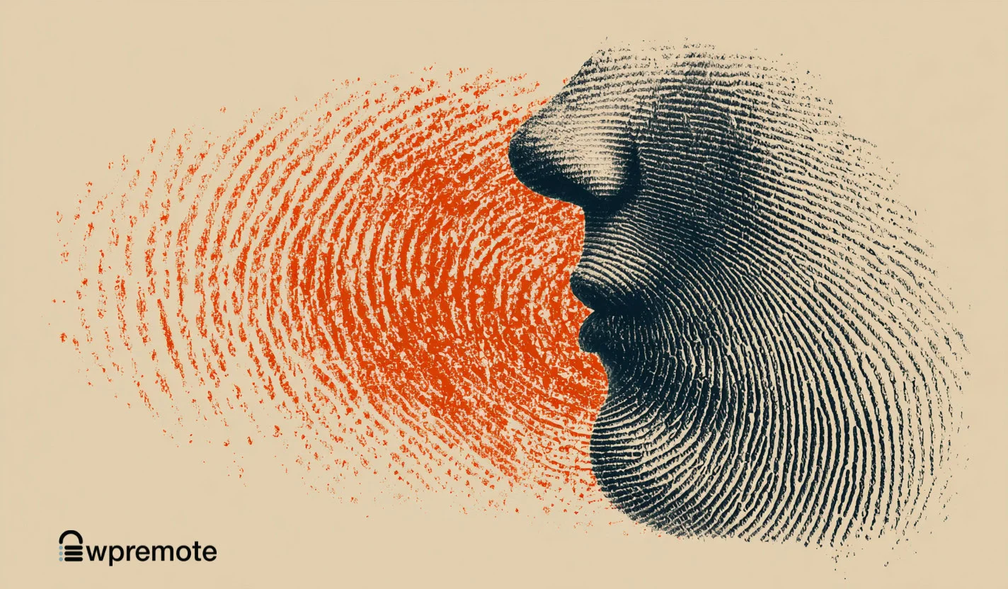 Fingerprint profile forming a human face for security and identity verification.