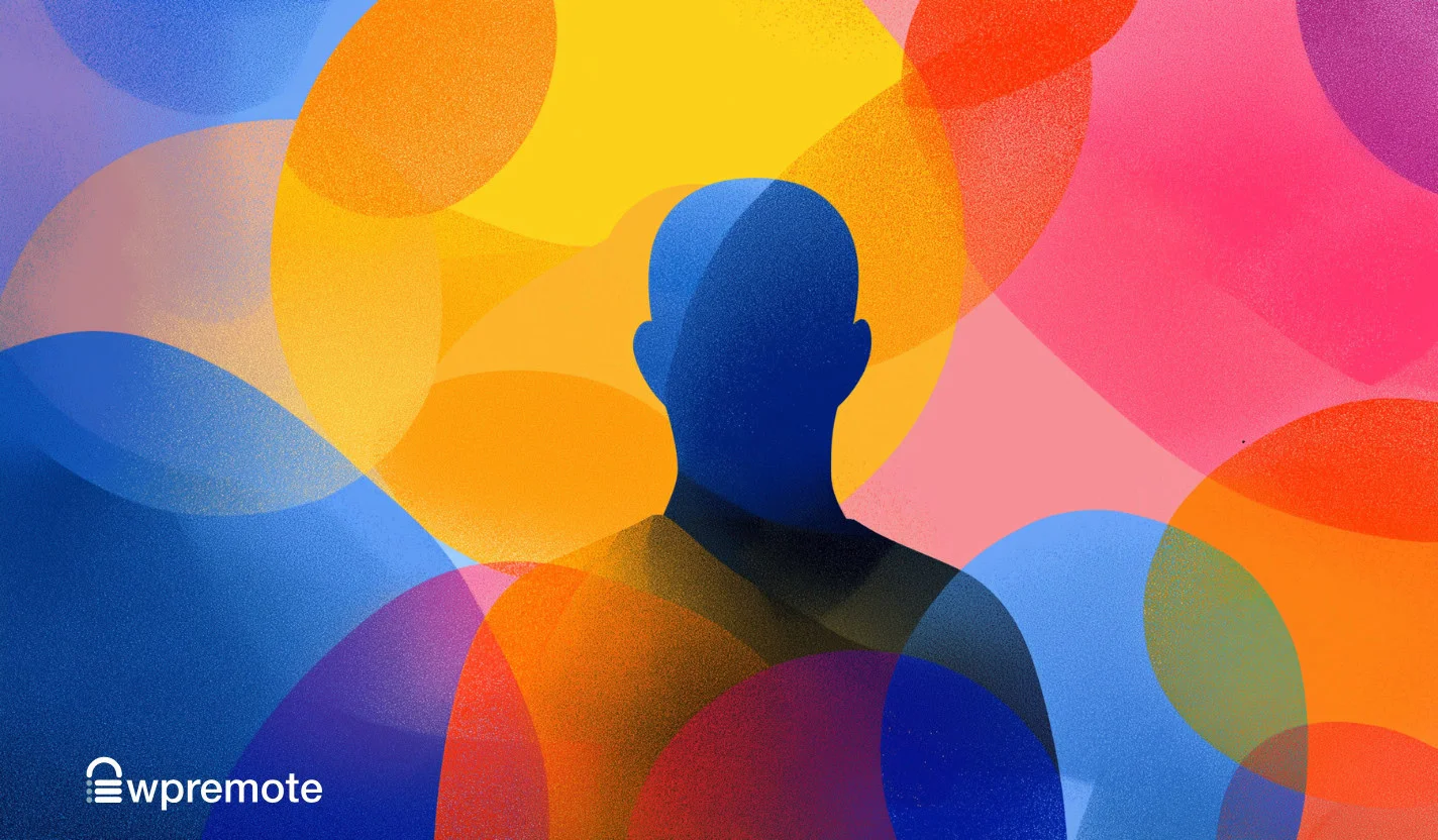 Silhouette of a person with colorful abstract background, WP Remote, website management, remote website control, WordPress support.